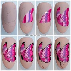 Butterfly Design Nail Art, Butterfly Nail Ideas, Step By Step Nail Art, Butterfly Nail Designs, Animal Nail Art, Summer Nails 2023, Art Deco Nails, Nail Drawing