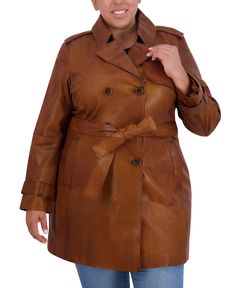 in stock Plus Size Leather Jacket, Leather Trench Coat Woman, Plus Size Trench Coat, Leather Trench, Leather Trench Coat, Trench Coats Women, Women's Coats, Cognac, Double Breasted