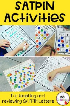 several pictures of different activities for teaching and reviewing letters