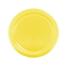 a yellow paper plate on a white background