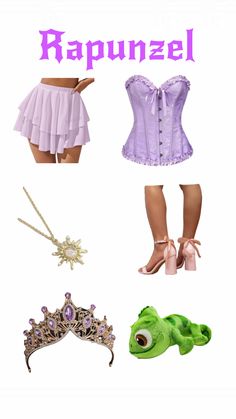 several different types of clothing and accessories on display with the caption rapunzel