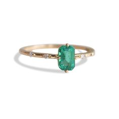 Aurora | 14K Emerald Cut Emerald & Diamond Accented Ring – Emi Conner Jewelry