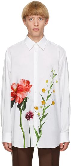 Valentino: White Inez & Vinoodh Edition Poplin Floral Shirt | SSENSE Inez Vinoodh, Valentino Shirt, Paint Shirts, Cotton Poplin Shirt, Gentleman Style, Poplin Shirt, Accessories For Men, Floral Shirt, Shirt White