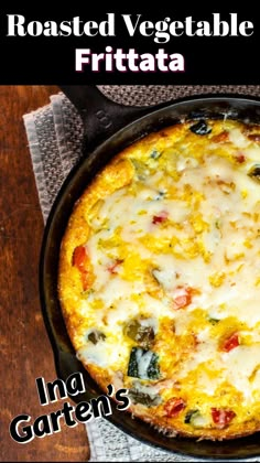 a close up of a pizza in a pan on a wooden table with text overlay