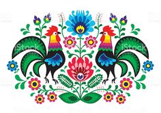 an image of colorful flowers and roosters on the side of a white sign that says welcome to mexico