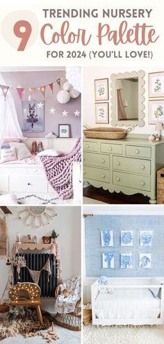 there are many pictures of different rooms in the house with text overlay that reads 9 trending nursery color palette for 2012 you'll love