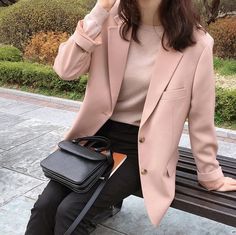 Long Sleeve Pink Solid Elegant Blazers – Tomscloth Aesthetic Outfits Spring, Korean Suit, White Blazer Women, Lady Suit, Mens Clothing Brands, Elegant Blazers, Blazer Women, Pink Suit, Work Suits