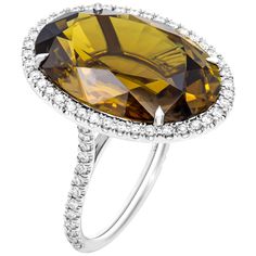 A Real Collector dream! This statement piece is a true work of art, features GIA Certified 24.63ct Oval Alexandrite that is rare color-changing stone, depending on the light it varies from Vivid Greenish Yellow to Deep and Rich brown. Stone is extremely brilliant and radiant. Designed and manufactured by M&V Vanguard Jewelry in 2019, setting features delicate halo around the stone and diamonds on the shank totaling 1ct of white diamonds (G-H color, VS1-VS2 clarity), handmade, with exceptional pa Pink Diamonds Engagement, Pink Diamond Engagement Ring, Yellow Diamond Rings, Fancy Yellow Diamond, Brown Stone, Gold Cocktail Ring, Gold Cocktail, Diamond Cocktail Rings, Shiny Things