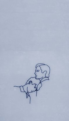 a drawing of a man holding a baby in his arms with the sky behind him