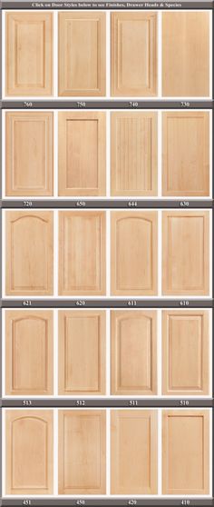 the different types and sizes of wooden doors for kitchen cabinets, including one with an open door