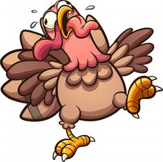 a cartoon turkey running with an angry look on its face - animals characters and objects