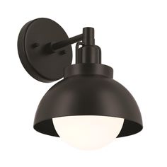 an image of a black wall light on a white background with the bulb turned off