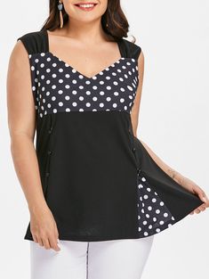 Plus Size Polka Dot Insert Tank Top - Black - 3Z79663412 - Women's Clothing, Plus Size Women's Clothing  #PlusSizeWomensClothing #Women's #Clothing # #Plus #Size #Women's #Clothing Trendy Tank Tops, Plus Size Tank Top, Plus Size Peplum, Polka Dot Tank Top, Tank Top Pattern, Casual Tunics, Floral Sleeveless Top, Plus Size Tank Tops, Trendy Plus Size Clothing