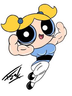 the powerpuff girl cartoon character running with her eyes closed and one hand on her hip