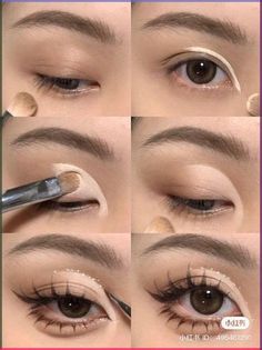 Elongate Eyes, Chinese Eye Makeup, Rounded Eyes, Makeup For Hooded Eyelids, Doe Eye Makeup, Big Eyes Makeup, Hooded Eye Makeup Tutorial, Bigger Eyes, Korean Makeup Tips