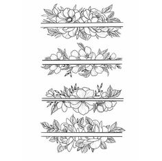 a line drawing of flowers and leaves on a white background, with the words'floral borders'in black ink