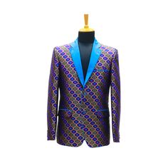 "Purple and Blue Embroidered Blazer for Men This handsome purple and blue embroidered blazer is a great way to add a touch of style to your wardrobe. Made from a high-quality fabric blend, it features intricate embroidery on the chest and sleeves. The blazer has a slim fit and a single-breasted closure. It's perfect for both formal and casual occasions. Features: Purple and blue fabric blend Intricate embroidery on the chest and sleeves Slim fit Single-breasted closure Two flap pockets at the front One pocket at the interior chest Occasions: Weddings Formal events Business meetings Cocktail parties Casual outings Features: Modern, tailored fit Embroidered with intricate African designs Made of high-quality materials Perfect for any occasion, from a casual party to a formal wedding Product Fitted Blue Embroidered Blazer, Traditional Blue Blazer With Long Sleeves, Royal Style Blazer For Formal Festive Occasions, Royal Style Festive Blazer For Formal Occasions, Royal Style Festive Formal Blazer, Blue Tailored Blazer For Ceremonies, Tailored Blue Blazer For Ceremony, Luxury Blue Suits For Festive Season, Luxury Blue Suits For Festive Occasions