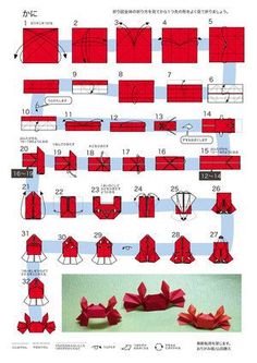 the instructions for how to make an origami paper doll with red clothes and bows