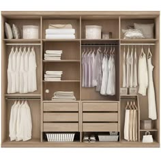 an open closet with clothes and other items