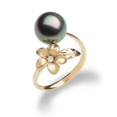 Plumeria Design, Black Pearl Jewelry, Tahitian Pearl Ring, Black Pearl Ring, White Gold Engagement Rings Vintage, Vintage Engagement Ring Settings, Moissanite Engagement Ring White Gold, Tahitian Black Pearls, Tahitian Pearls