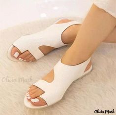 Olivia Mark - Stylish Casual Sandals with Rounded Toe and Adjustable Back Strap Flat Design Female Footwear, Orthopedic Sandals, Flat Gladiator Sandals, Open Toe Slippers, Roman Sandals, Summer Sneakers, Casual Flat Shoes, Open Toe Shoes, Fashion Sandals