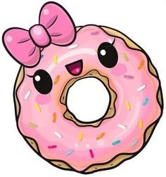 a cartoon donut with a pink bow and sprinkles on it's face