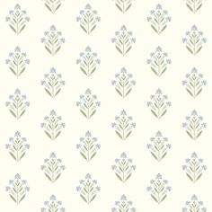 a white and blue flower pattern with small flowers on the bottom half of the image