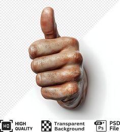 a thumbs up sign made out of wood with transparent back ground and white background for text