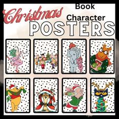 the christmas character posters are displayed in this book cover art printables for children's books