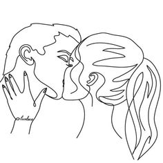 a line drawing of two people kissing each other