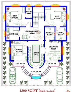 the floor plan for a house with three rooms and two car garages on each side