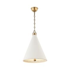 an antique brass and white pendant light