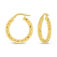 Lustrous textured hoops of high polish gold come together to form these elegant women's hoop earrings. Crafted in 14K yellow gold, the earrings secure in place with hinged backs. Jared The Galleria Of Jewelry, Snap Lock, Jewelry Patterns, Come Together, Elegant Woman, Fashion Earrings, Gold Bracelet, Hoop Earrings, Yellow Gold