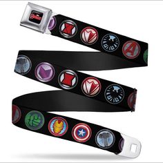 Brand New With Tags One Size Fits Most For Both Man & Women It Fits Waist Size 24-42 Inches 100% Polyester Made In Usa Officially Licensed Product Marvel Avengers Logo, Avengers Symbols, Seatbelt Belt, Santa Belts, Avengers Logo, Marvel Merchandise, Buckles Fashion, Cloth Belt, Fashion Belts