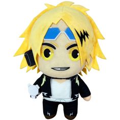 an anime character stuffed animal with headphones on