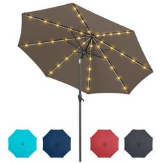 an open umbrella with lights on it and four different colors in the same color scheme