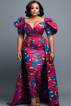 Xpluswear Design Plus Size Mother Of The Bride Elegant Magenta Ankara Puff Sleeve Maxi Dresses Ankara Mother Of The Bride, African Dresses For Women Skirts, Ankara Dress Bridesmaid, African Formal Skirt Dress, Ankara Gala Dresses, African Dress Sewing Patterns Ankara, Mother Of The Bride Ankara Dresses, African Wedding Guest Outfit Classy Woman Dresses, Puff Sleeve Ankara Dress