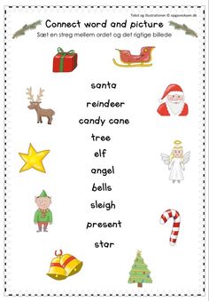 a christmas word and picture worksheet for kids to practice the words in english