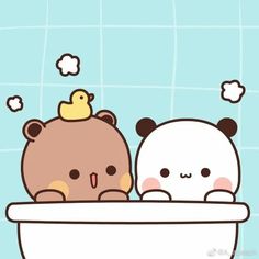 two cartoon bears sitting in a bathtub together