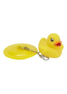 a yellow rubber ducky keychain has a chain around it's neck