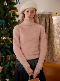 ❤Imitation mink turtleneck sweater❤︎ Ladies Turtleneck Sweaters, Layer Top, Pink M, Knitted Romper, Base Layer, Womens Fall, Skirt Pants, Pale Pink, Turtleneck Sweater