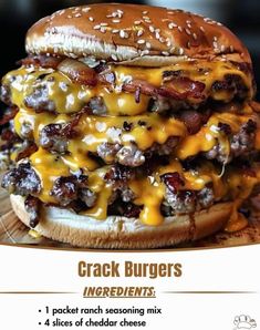 a large cheeseburger with bacon and other toppings