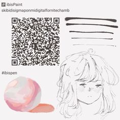 a drawing of a girl with long hair next to a qr code