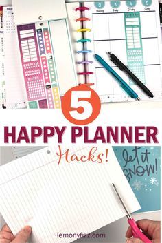 the five happy planner hacks are on display