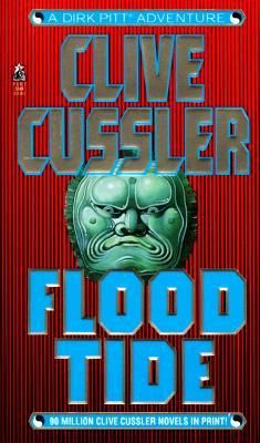 the cover of flood tide by clive cussler, with an image of a man's head