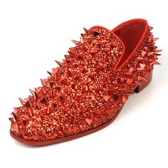 FI-7517 Red Glitter Red Spikes Slip on Loafer Fiesso by Aurelio Garcia Number: FI-7517 Brand:  Fiesso by Aurelio Garcia Material: Glitter Upper and Leather Lining  Color: Red Sole:  Red/Red  Style: Slip On Features:  Glitter,  Spikes Terms of Sale  Returns We will gladly issue a refund for the value of the merchandise returned within 30 days of purchase. Products must be in the condition you received them in with the original box and/or packaging. Do not tape or attach the label directly to the Pink Dress Shoes, Spike Shoes, Red Style, Red Sole, Red Glitter, Pink Glitter, Red Fashion, The Label, Red Color