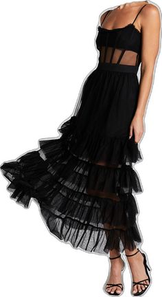 Chic Black Tiered Skirt Maxi Dress, Chic Black Maxi Dress With Tiered Skirt, Black Ruffled Maxi Skirt For Party, Black Tiered Maxi Skirt For Summer, Fitted Black Maxi Skirt For Prom, Black Tiered Maxi Dress For Night Out, Black Ruffled Maxi Dress For Casual Occasions, Black Maxi Dress With Ruffles For Casual Occasions, Black Maxi Dress With Ruffles For Casual Wear