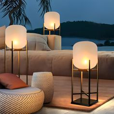 Enhance the joy of your evening gatherings with your loved ones in your lawn, garden, or terrace with these stunning floor lantern lamps. They have a unique design that sets them apart from traditional decor lights and gives them a unique look. They will perfectly complement the furniture of the seating area. You can use them outdoors without worrying about harsh weather conditions, rain or snow. They have IP65 waterproof protection which can protect them from such damage. Moreover, they are mad Floor Lamps Outdoor, Solar Lights For Patio, Outdoor Standing Lamp, Outdoor Lamps Patio, Cute Porch Ideas, Balcony Lanterns, Outdoor Floor Lighting, Around The Pool Ideas, Outdoor Table Lighting