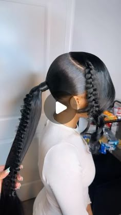 29K likes, 40 comments - laidby.alegacyy on January 4, 2024: "Sleek ponytail x fishtail braids x curled bang 😍😍😍 this look ateeeeee! Book those appointments and start the new years off with ...". Fishtail Braid Into Ponytail, Slick Back Braided Ponytail Weave Fishtail, Sleek Ponytail With Fishtail Braid, Ponytail With Bang And Fishtail Braid, Stitch Braids With Ponytail Weave, Ponytail Hairstyles With Fishtail, Fish Tail Braids Hairstyles Wig, Triangle Ponytail, Ponytail Bangs Hairstyles