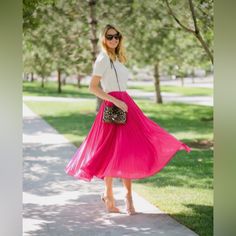 On Trend Long Midi Skirt Hot Pink Brand New With Tags Pink Skirt Ideas, Flowy Pleated Skirt For Spring Day Out, Spring Day Out Pleated Midi Skirt, Spring Pleated Skirt For Day Out, Spring Midi Pleated Skirt For Day Out, Spring Pleated Midi Skirt For Day Out, Pink Long Pleated Skirt For Summer, Pink Flowy Pleated Skirt For Summer, Feminine Pleated Skirt For Summer